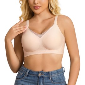 Seamless Bras for Women - No Underwire Lift & Shape V-Mesh, Everyday Comfort Wireless T-Shirt Bra with Full Coverage Support (US, Alpha, One Size, Large, Regular, Regular, Skin Color)