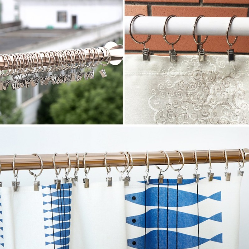 25 Pack Curtain Ring wiht Clips, Metal Decorative Drapery Window
