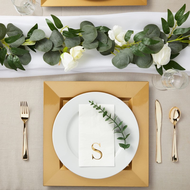 Servilletas de papel de monograma blanco con letra S (4