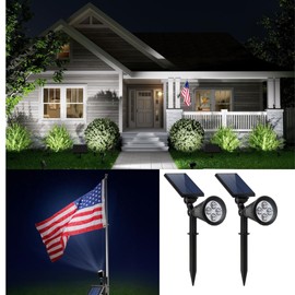 LUMIGROVE (2 Pack Cool White) Solar Powered Spotlights Security Lighting Outside Waterproof LED Outdoor Spot Lights Landscape Lighting for Flag, Tree, Wall, Yard, Garden, Backyard, Walkway.