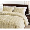 Chezmoi Collection Piers Beige Velvet Quilt Oversized King Set, 3-Piece