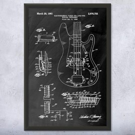 Bass Guitar Patent Framed Print (11x14) Guitar Wall Art, Man Cave Decor, Bass Player Gifts, Music Decor, Teacher Gifts, Classroom Decor