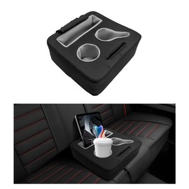 MUQIDA Car Back Seat Organizer, Leather Automotive Rear Seat Couch Cup Holder Expander Tray, Vehicle Cup Holder Tray Holds Snacks Remotes Phones for Truck RV Boat Couch Pillow Bed