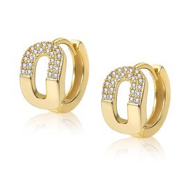 Gold Small Hoop Earrings for Women, ALEXCRAFT Double Gold Cartilage Huggie Hoop Earrings With Zirconia 925 Sterling Silver Goldplated Small Lightweight Chunky Wide Thick Gold Hoop Earring for Women