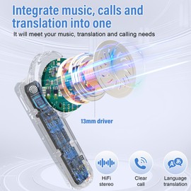 Voice Translator Earphones, 164 Languages AI Intelligent Bluetooth Translation Earbuds, HD Noise Reduction In-Ear Translator Touch Headphones with App, Supports Two-Way Translation, White