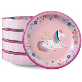 Party Solids Unicorn Plates Paper Disposable Heavy Duty 7 Inch Unicorn Birthday Plates 96 Pcs 350 GSM, Girls Party Decorations For Girls Birthday Supplies