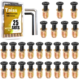 Taiss 25 Sets 1/4"-20 Threaded Inserts for Wood Furniture Screw Assortment Nut Threaded Wood Inserts Bolt Fastener Connector Hex Socket Drive 1/4-20 x 1-5/32" Screw
