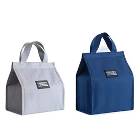 Pack of 2 Lunch Bags, Cool Bag, Portable Insulated Lunch Bag, Waterproof Foldable Picnic Bag, Picnic Handbag, Lunch Bag for Work, School and Picnic (Grey + Blue)