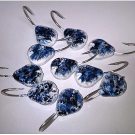 T&A JIGS 10 TOG BLACKFISH JIGS WHT BLUE BLK  5/0 2X STRONG MUSTAD STEEL HOOKS Tautog Jig - 1.5oz