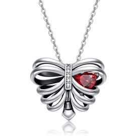 URONE Skull Necklace Sterling Silver Skull Skeleton Rib Pendant Necklace Gothic Skull Jewelry Gifts for Women