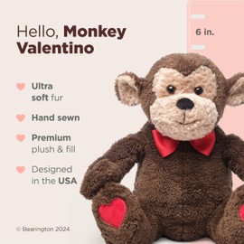 Bearington Monkey Valentino The Heart Monkey Stuffed Animal, 6 Inch Valentine's Monkey Plush, Ideal As A Stuffed Animal Valentine's Day and Stuffed Animals for Girlfriend