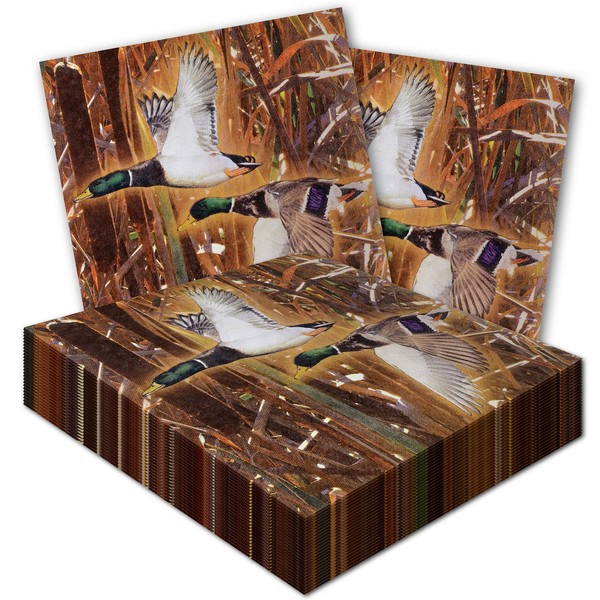 Havercamp Servilletas de almuerzo de pato (32 unidades) 32 servilletas de papel de caza de pato Mallard en auténtico pato de alta resolución y camuflaje. Dimensiones 6.5 x 6.5 pulgadas plegadas.