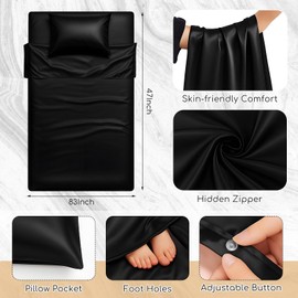 Irenare 3 Pack Polyester Self Tan Sleep Sack Set Cooling Sensation with Self Tan Pillowcase and Storage Bag Breathable Tanning Sheet Protector for Bed Travel Sleeping Bag Camping(Black)