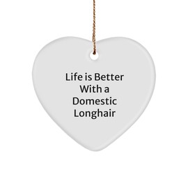 Domestic Longhair Cat Heart Ornament, Life is Better with A Domestic Longhair, Christmas Unique Gift from Friends, Gifts for Domestic Longhair Cat Lovers
