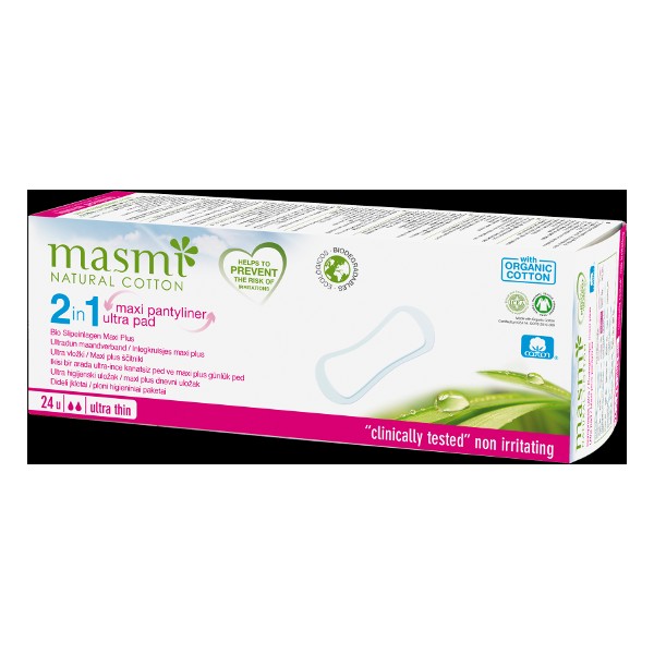 masmi Organic 2-in-1 Maxi Pantyliners, ultra thin, 24 Pcs