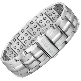 Willis Judd Mens Magnetic Bracelet - 6X Strength Fold Over Clasp Size Adjustable Silver