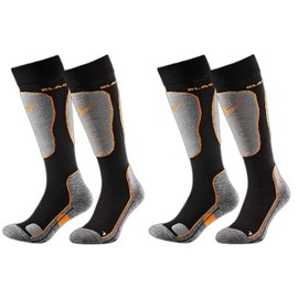 2 Pairs BLACK CREVICE Ski Snowboard Socks with Cushioning Function / Unisex / 2 Colours / 3 Sizes Multi-Coloured Black/Orange Size:35-38