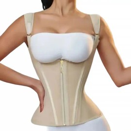 Faja Colombiana Doble Cierre Reloj De Arena Cinturilla Látex Color Caqui Talla Xl