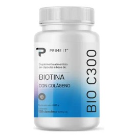 Biotina Orgánica 120 Cápsulas De 300 Mcg Suplemento Bio C300 Primetech De Alta Pureza Con Colageno Hidrolizado, Fortalece Piel, Cabello Y Uñas, Sin Sabor