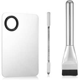 Ouligay 3 Pcs Make Up Spatula Tool Including Makeup Mixing Palette,Foundation Spatula,Makeup Palette Tray,Makeup Accessories Set for Women Girl Korean Makeup Cosmetic Spatula Tool(Metal)