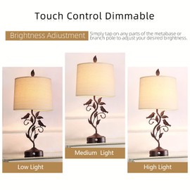 RORIANO 27" Touch Farmhouse Table Lamps for Living Room with 3-Way Dimmable 2 USB Ports, Vintage Rustic Iron Leaf Nightstand Lamp for Bedroom, LED Bulb Included