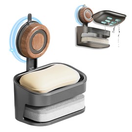 HONGYUETECH Suction Cup Soap Dish for Shower, 2-in-1 Soap Holder with Sponge Storage, Removable Waterproof ABS Soap Holder Shower, Wall-Mounted Bathroom Organizers and Storage for Kitchen, RV, Bathtub