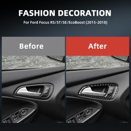 FXETRNL Real Carbon Fiber Inner Door Handle Frame Sticker, Covers for Ford Focus RS/ST/SE/ECO Boost (2015-2018), Interior Decal Car Accessories, Black