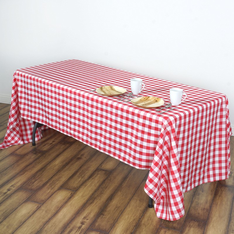 TABLECLOTHSFACTORY Perfect Picnic Inspired Checkered 60x102 Polyester Rectangle Tablecloths White/Red