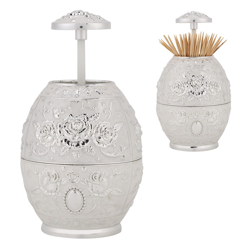 Metal Zinc Alloy Toothpick Holder Flower Pattern Hand Press Toothpick