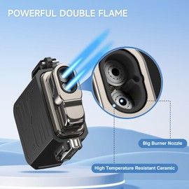 TOPAKY Torch Lighter, Waterproof Windproof Dual Flame Butane Lighter, Refillable Mini Gas Torch Lighter for Candle Fireworks Camping Hiking Tactical Gear (Not Prefilled)