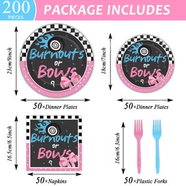 200Pcs Burnouts or Bows Gender Reveal Party Plates and Napkins Supplies Disposable Boys or Girls Baby Shower Gender Reveal Party Paper Tableware Set Decor for Party Favors 50 Guests