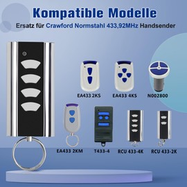 pepape Garage Handsender für Normstahl Entrematic RCU 433-4K, RCU 433-2K, EA433 2KM, EA433 2KS, Kompatibel mit Crawford Normstahl 433,92 Rolling Code Garage Fernbedienung