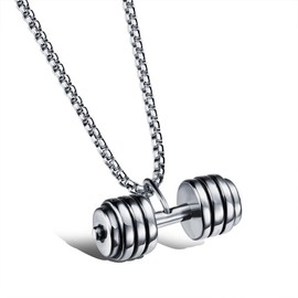 bigshopDE Necklace Pendant Stainless Steel Dumbbell Fitness Men's Chain Jewellery, Stainless Steel, No Gemstone
