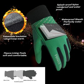 Kids Winter Gloves Waterproof with Free Neck Warmer Boys Girls Touchscreen for Cold Weather Outdoor Sports (Green, Small)