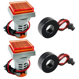GUUZI Pack of 2 Three-Digit Display AC Current 20-500V, Voltage 0-100A, Frequency 20-70Hz Display, 22mm Square Head LED Multifunction Meter Monitor (Red)