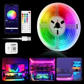 TTWAY 5 V USB LED Strip, COB RGB LED Strip 2 m, LED Strip Music Sync, App Control, Bluetooth RGB LED Strip, Colour Changing, Timer Setting, LED Strip for Home, Bedroom, TV, Kitchen Decoration (2 m)