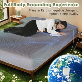 PYURIFAI Grounding Sheets - Grounding Sheets Twin with 2 Grounding Pillowcase &Silver Eye Mask, Real 11% Silver Earthing Sheet Improve Sleep, 400 Thread Count Earthing Sheet with Resistor