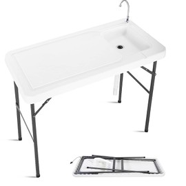 Giantex Folding Fish Cleaning Table, Camping Table with Sink and Faucet, Picnic Table with Drain Hose, Outdoor Cutting Table, Portable Fish Table, 45"x 23.6"x 37.4"