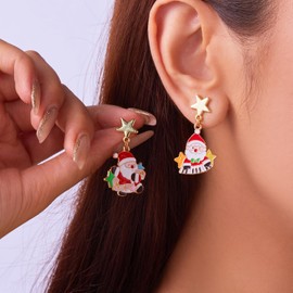 Cute Christmas Dangle Earrings for Women Holiday Reindeer Snowflake Bell Earrings Xmas Tree Snowman Hat Post Earring Set Festive Christmas Jewelry Gifts - Santa Claus
