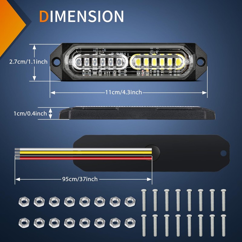 Nilight 8PCS Led Strobe lights 12LED Red white Emergency Light