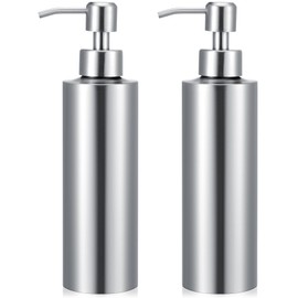 2 Pcs Stainless Steel Soap Dispenser(11.8 oz/350 ML), Countertop Liquid Hand Soap Pump Bottle Rust Leak Proof Stand Free Metal Dispenser for Countertop Bathroom Kitchen Sink Hand Dish Lotion
