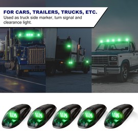 AOXLFU 5 Pack Green Cab Lights,16 LED 12V Top Marker Clearance Light with Smoke Finish for Roof and Running, Compatible with Dodge Ram 1500 2500 3500 4500 5500 2003-2018 Pickup Trucks