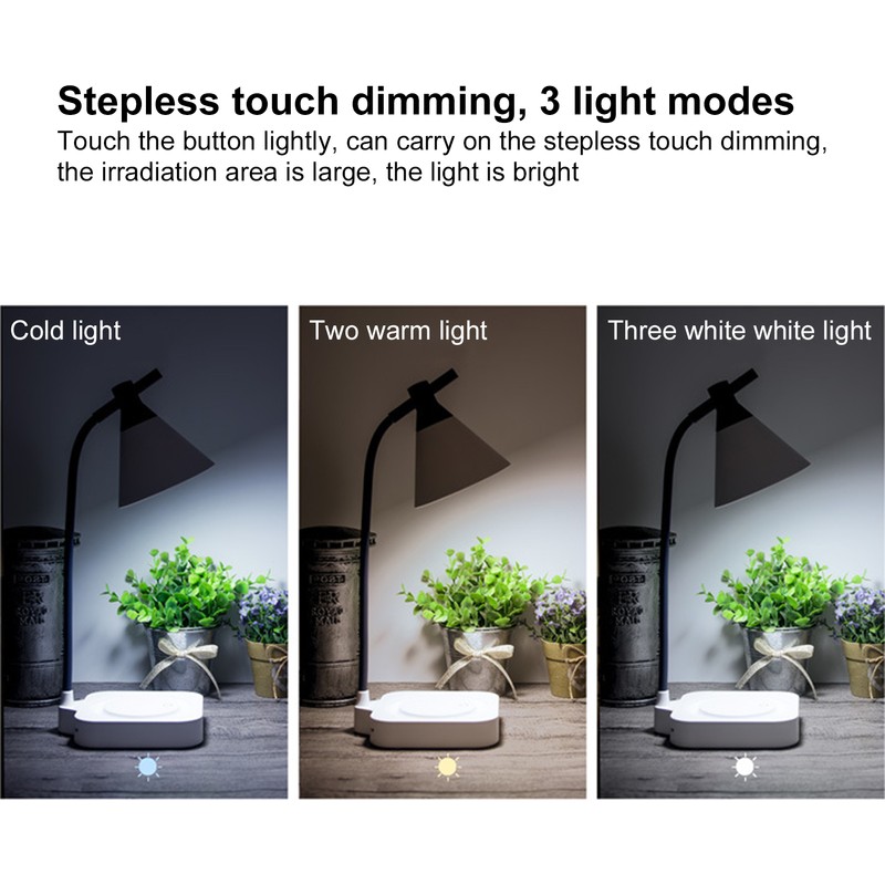 LED Table Light 3 Levels Dimming USB Charging Adjustable Gooseneck