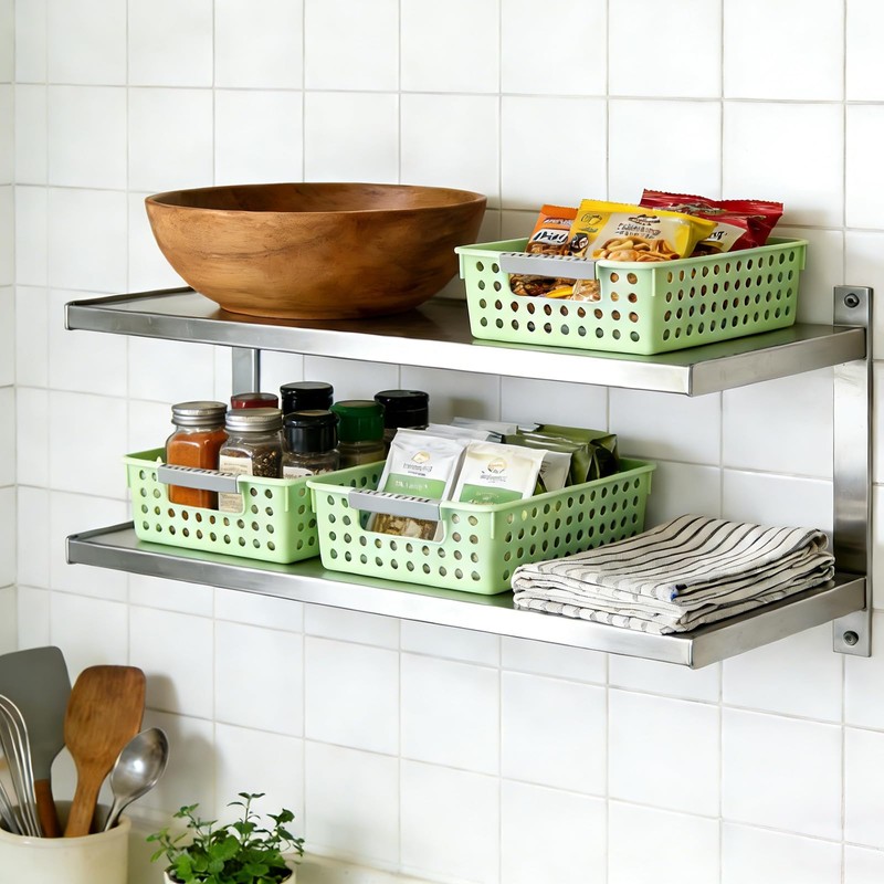 4 Pack Small Plastic Storage Baskets for Organizing, Stackable Bins