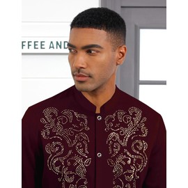 ZSJR Mens African 2 Piece Set Metallic Traditional Suit Floral Gold Silver Champagne Stylish Mens African Dashiki Shirt and Pants Outfit