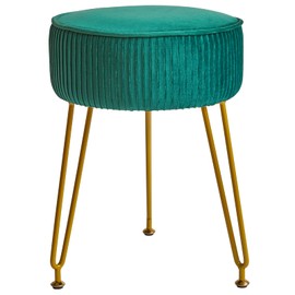 IBUYKE Velvet Round Footrest Stool Ottoman, Makeup Vanity Stool Side Table, Velvet Dressing Table Seat, Pouf Couch Stool, Golden Steel Legs, Green LG-30L