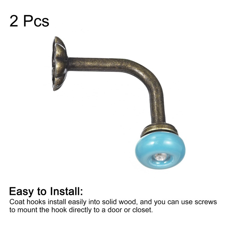 uxcell Wall Hooks, 2Pcs - Zinc Alloy Single Prong Ceramic