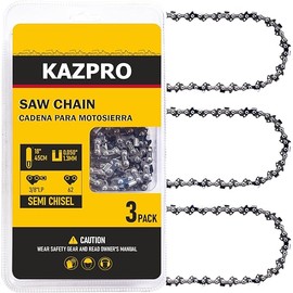 18 Inch Chainsaw Chain 3/8" LP Pitch, .050" Gauge, 62 Drive Links, Low kickback, Lubrication System Chainsaw Blade fits Echo, Ego, Poulan, Craftsman, Greenworks, etc, KP-S62 (3 Pack)