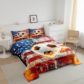 jejeloiu Football Comforter Set Twin Size Kids Soccer Ball Pattern Comforter for Boys Girls Teens 3D Ball Pattern Bedding Set Breathable Sports Theme Duvet Set Room Decor