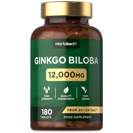 Horb?ach Ginkgo Biloba 12,000mg | 180 Vegan Tablets | High Strength Standardised 50:1 Extract | 24% Glycosides & 6% Lactones | No Artificial Preservatives | by Horbaach